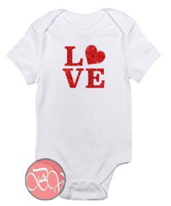 LOVE With Red Glitter and Heart Baby Onesie