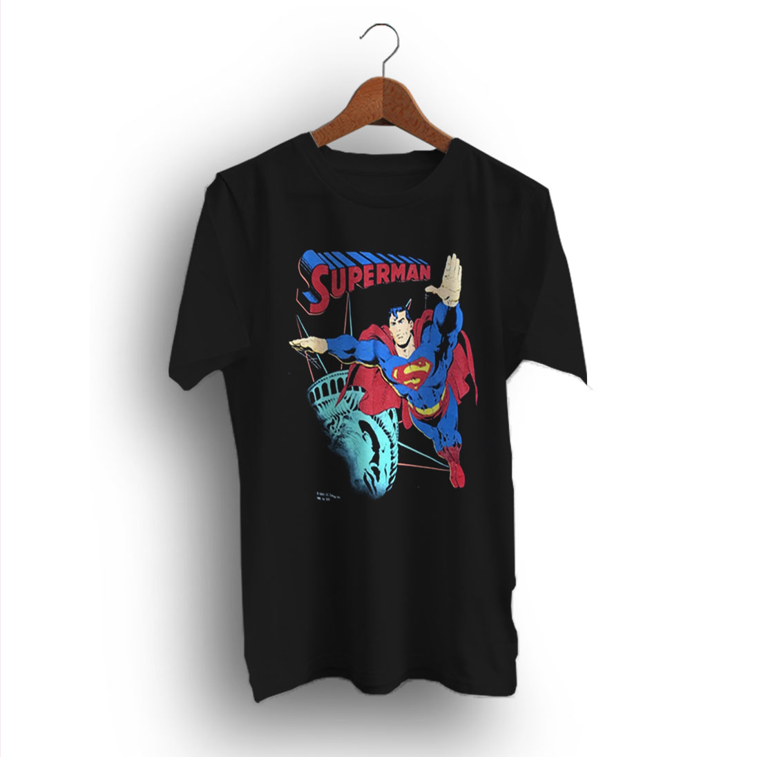 Stolthed Kollisionskursus Række ud Superman Statue of Liberty Black Vintage 90s T-Shirt - Design Bigvero