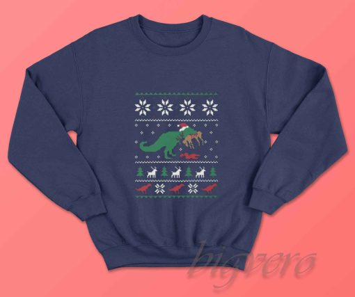 Ugly Christmas Dinosaur Sweatshirt Navy