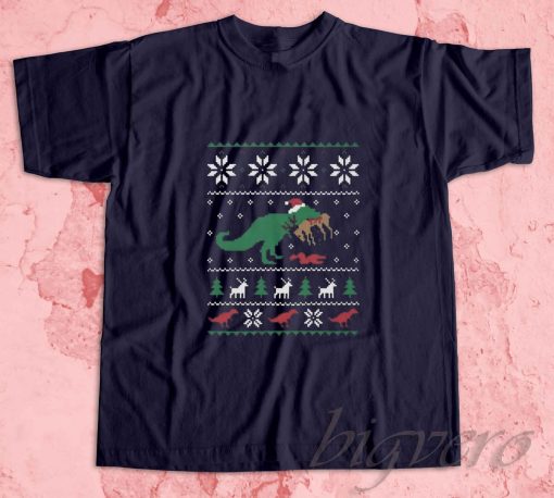 Ugly Christmas Dinosaur T-Shirt Navy