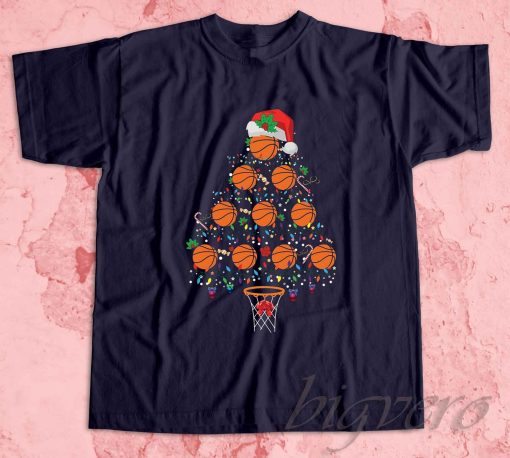 Christmas Basketball Tree T-Shirt Navy