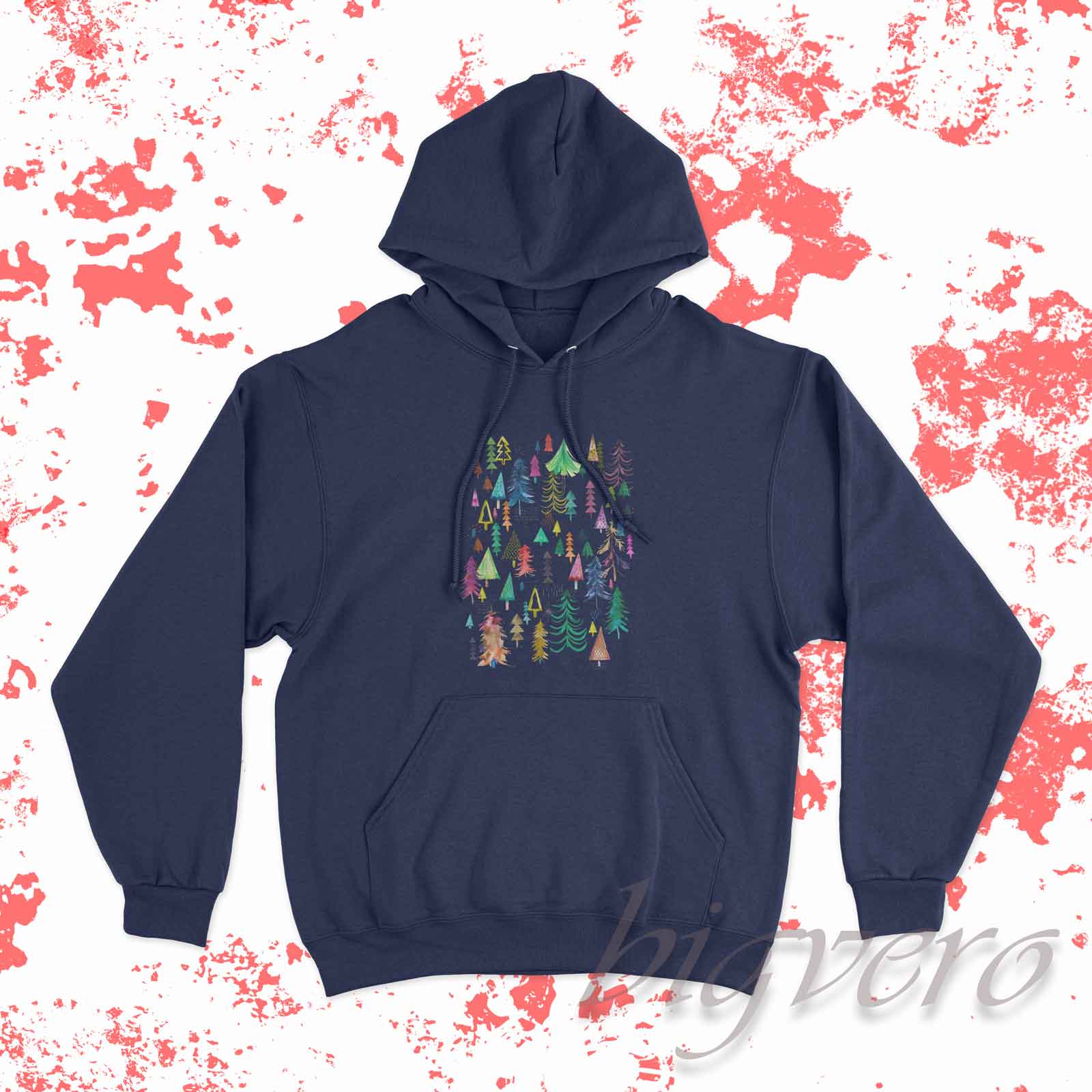 Wintery Trees Hoodie Navy