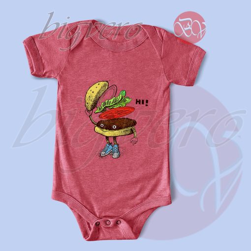 Burger Greeting Baby Bodysuits Pink