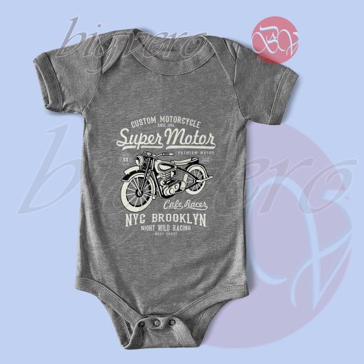 Super Motorcycle NYC Brooklyn Baby Bodysuits Grey