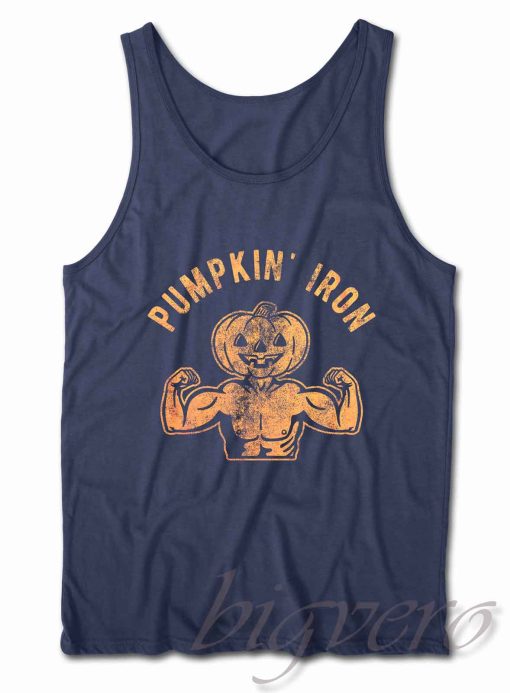 Pumpkin' Iron Tank Top Color Navy