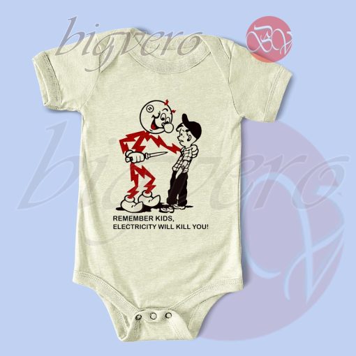 Reddy Kilowatt Remember Kids Electricity Will Kill You Baby Bodysuits Color Cream