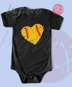 Softball Heart Baby Bodysuits