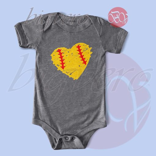 Softball Heart Baby Bodysuits Color Grey