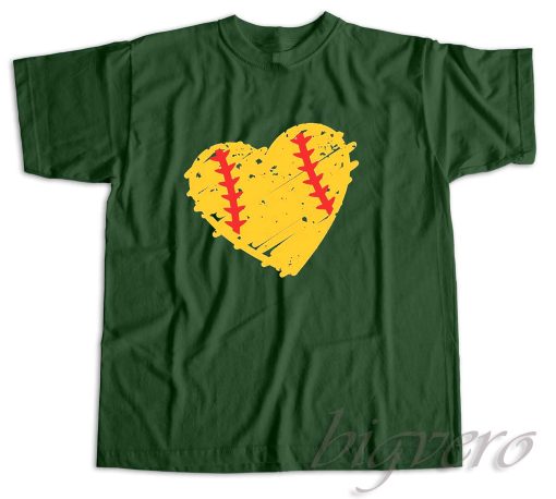 Softball Heart T-Shirt Color Dark Green