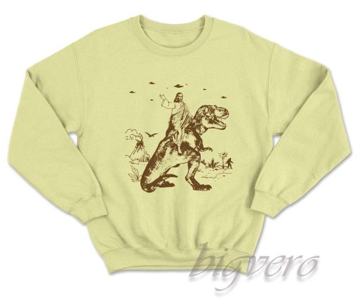 Jesus Riding Dinosaur Sweatshirt Color Cream