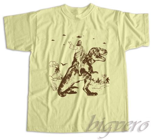 Jesus Riding Dinosaur T-Shirt Color Cream