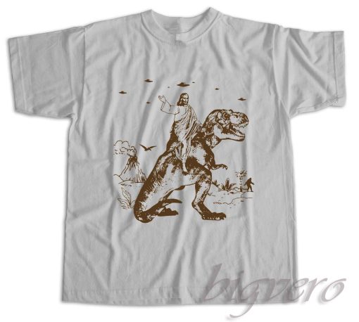 Jesus Riding Dinosaur T-Shirt Color Grey