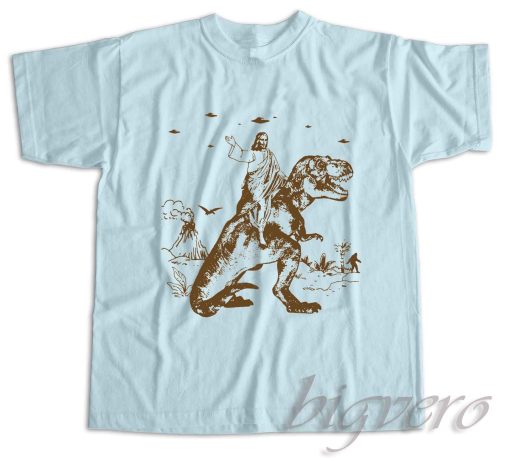 Jesus Riding Dinosaur T-Shirt Color Light Blue