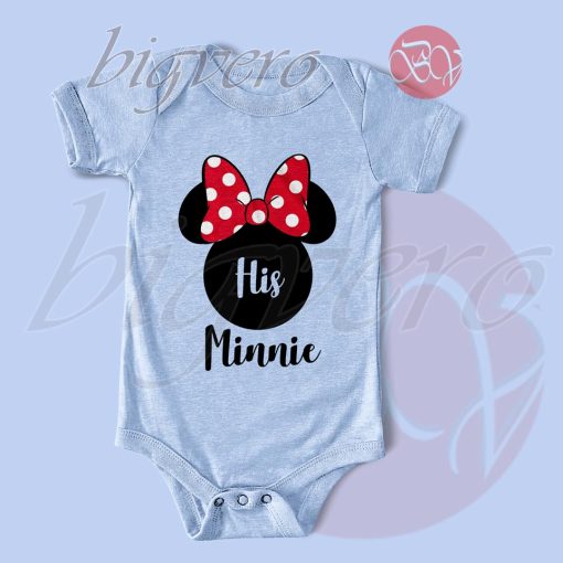 Disney His Minnie Her Mickey Couples Valentines Baby Bodysuits Color Light Blue