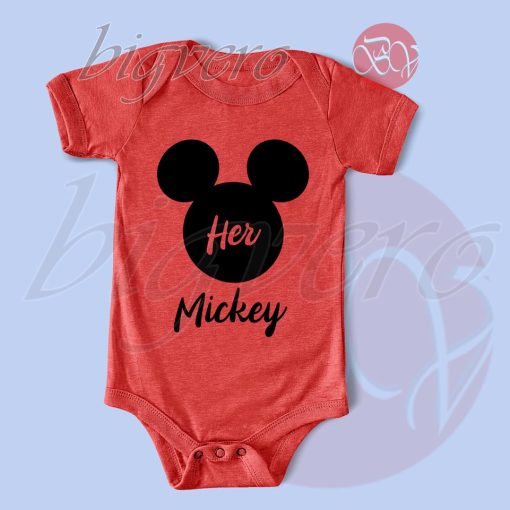 Disney His Minnie Her Mickey Couples Valentines Baby Bodysuits Color Red