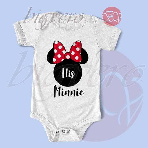 Disney His Minnie Her Mickey Couples Valentines Baby Bodysuits Color White
