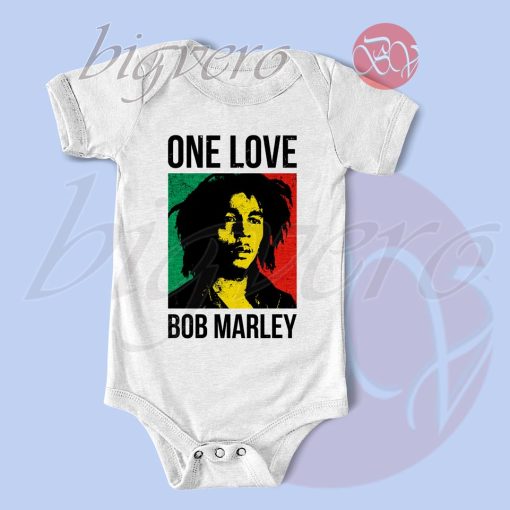 Bob Marley One Love Baby Bodysuits Color White
